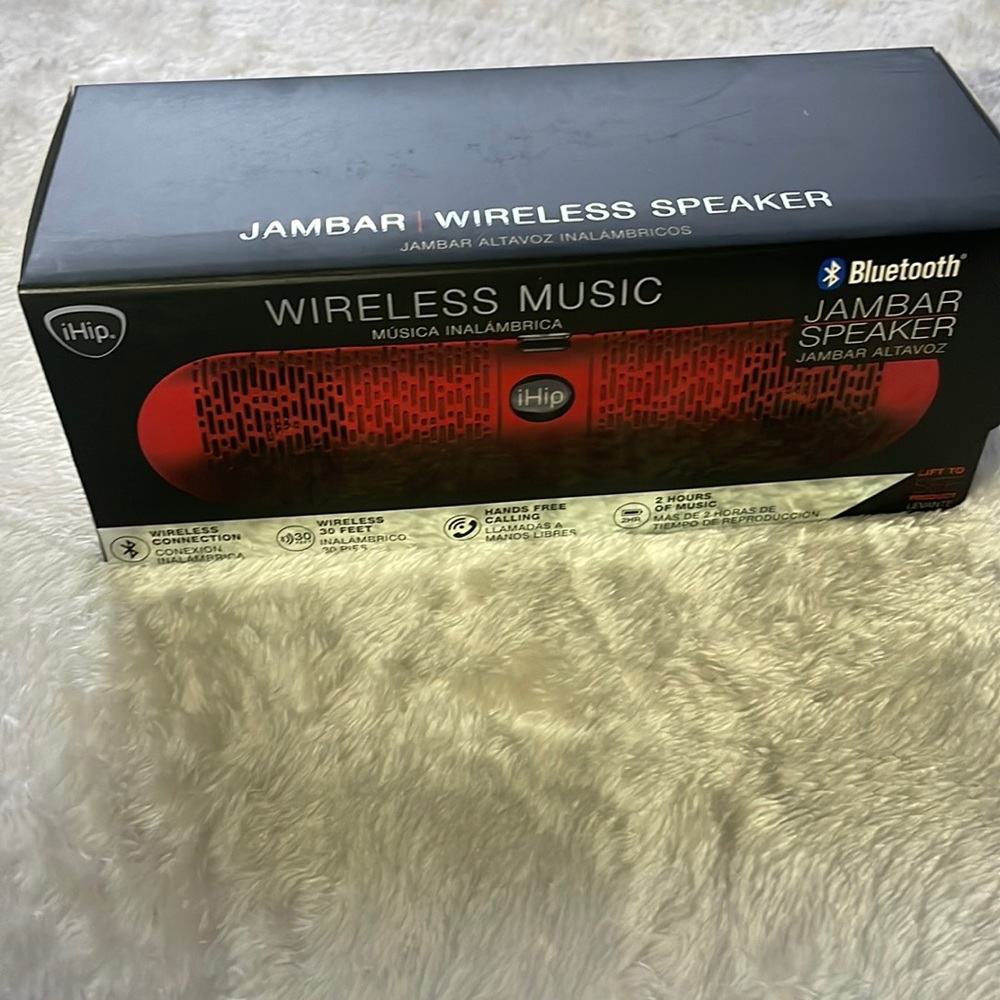 iHip Wireless Music Bluetooth Jambar Speaker 30ft Range Hands Free Calling Red